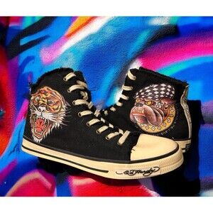 Ed Hardy High Top Sneakers Men's 13 Roaring Tiger & Bulldog Graphics Authentic